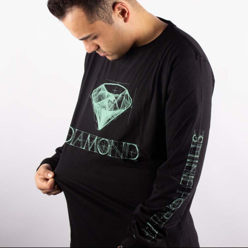 Camiseta Manga Longa Diamond Blueprint Preto